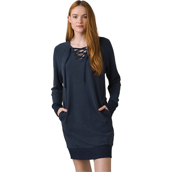 Prana Cozy Up Terry Dress in Blue Nautical Heather Size Small - Picture 1 of 14